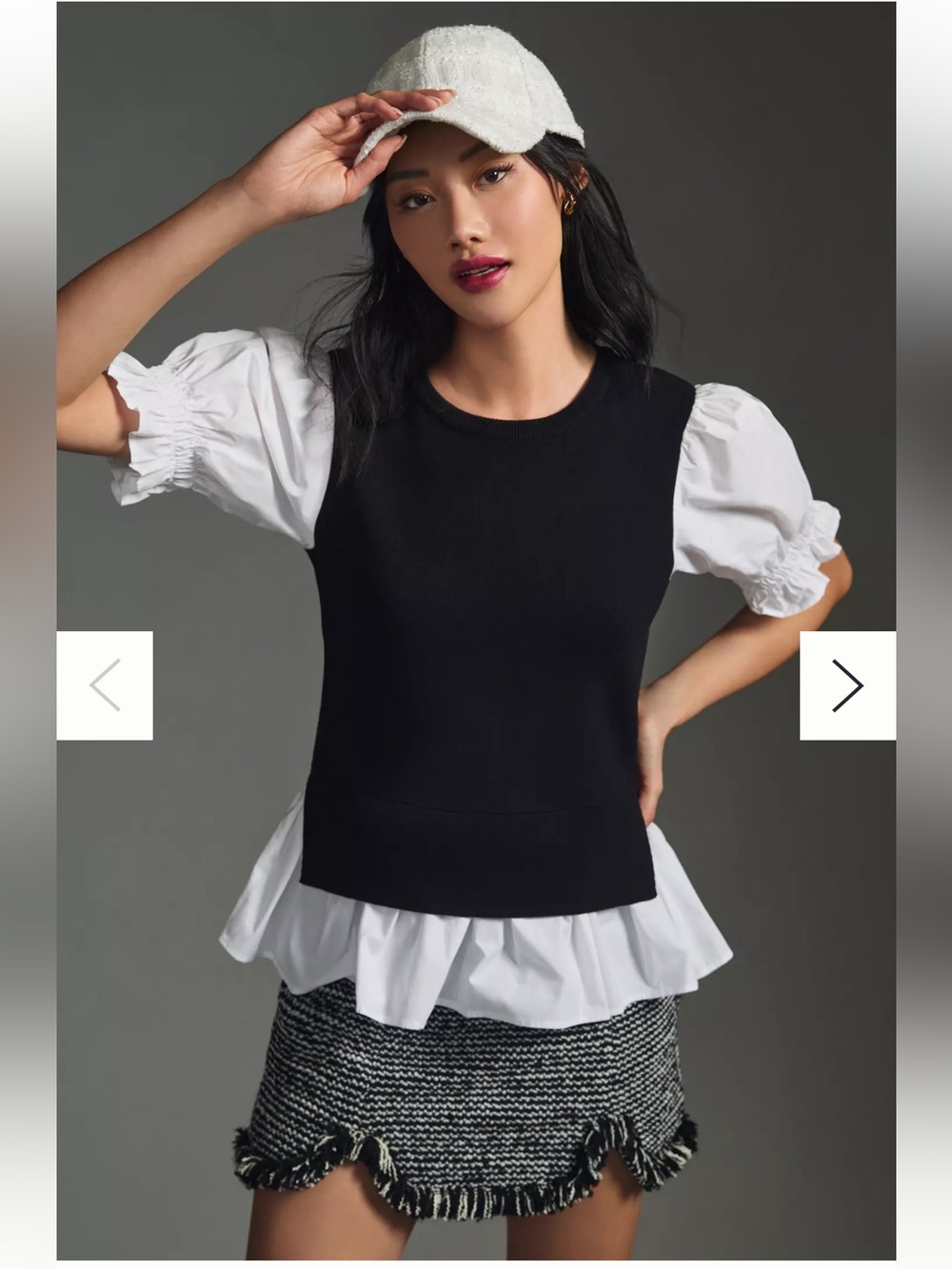 By Anthropologie Layered Poplin-Sleeve Sweatshirt black white short sleeve Small